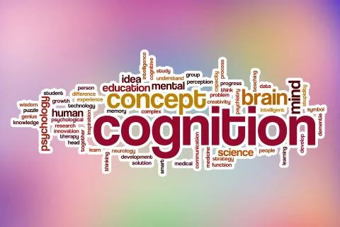 Cognition word cloud with abstract background Illustrazione stock