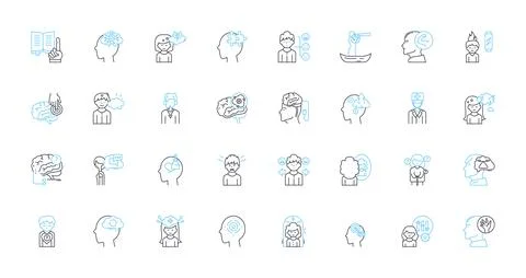 Cognitive Ability linear icons set. Intelligence, Comprehension, Memory 스톡 일러스트