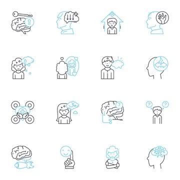 Cognitive Ability linear icons set. Intelligence, Comprehension, Memory 스톡 일러스트