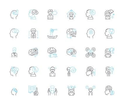 Cognitive Ability linear icons set. Intelligence, Comprehension, Memory 스톡 일러스트