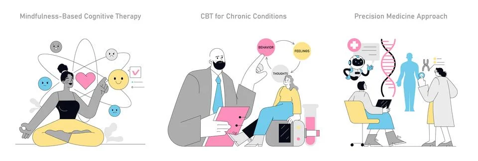 Cognitive Behavioral Therapy. Flat Vector Illustration Stock Illustration
