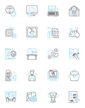 Cognitive benefit linear icons set. Intelligence, Memory, Focus, Clarity Illustrazione stock