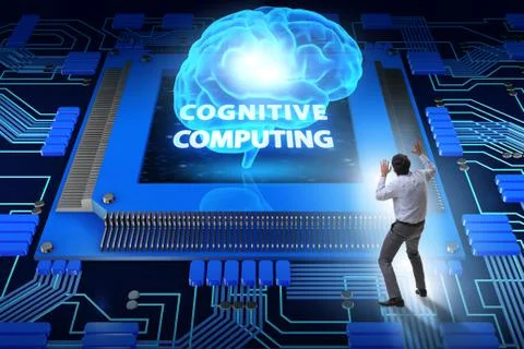 Cognitive computing concept as future technology with businessma Stock Photos