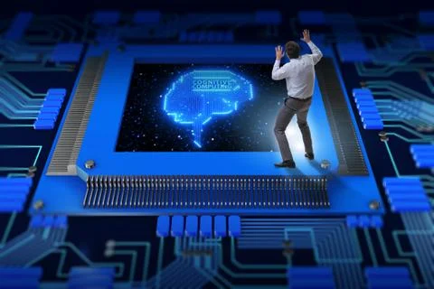 Cognitive computing concept as future technology with businessma 库存照片
