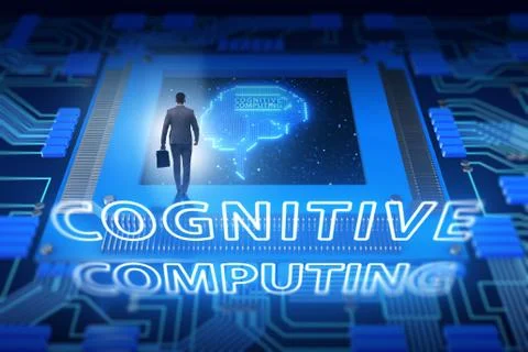 Cognitive computing concept as future technology with businessma Stockfoto's