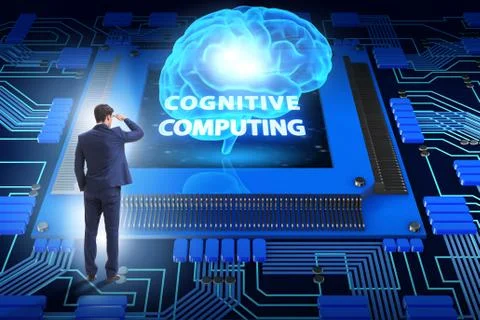 Cognitive computing concept as future technology with businessma 스톡 사진