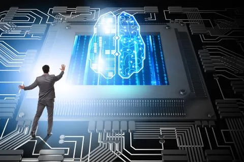 Cognitive computing concept as future technology with businessma Stock Photos