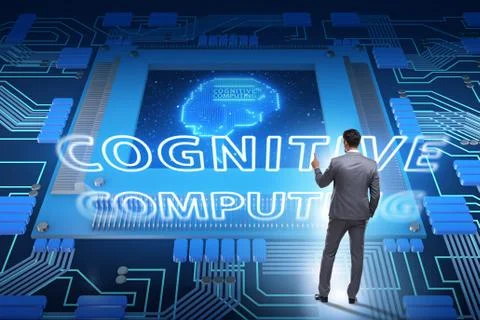 Cognitive computing concept as future technology with businessma 库存照片