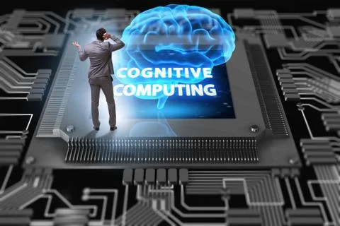 Cognitive computing concept as future technology with businessma 库存照片
