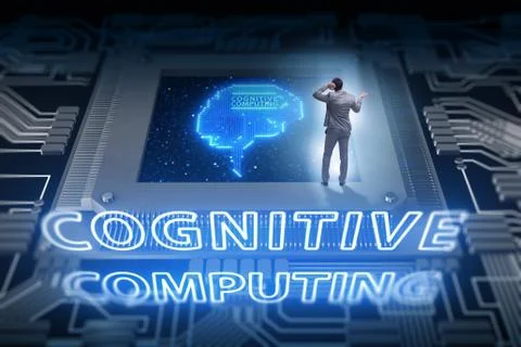 Cognitive computing concept as future technology with businessma Stockfoto's