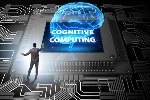 Cognitive computing concept as future technology with businessma Stockfoto's