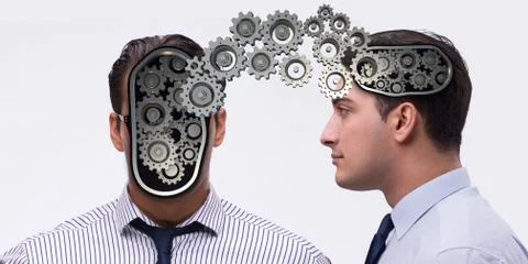 Cognitive computing concept as future technology with businessma Stock Photos