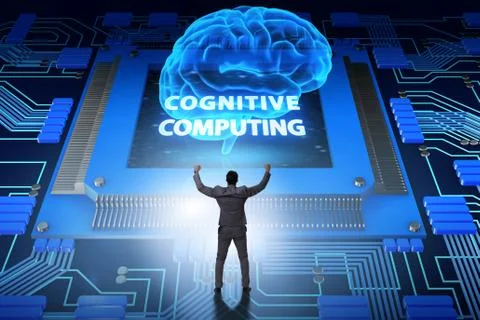 Cognitive computing concept as future technology with businessma 库存照片