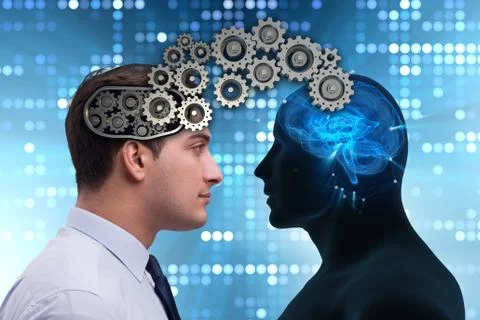 Cognitive computing concept as future technology with businessma Stockfoto's