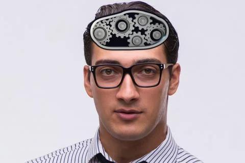 Cognitive computing concept as future technology with businessma Stockfoto's