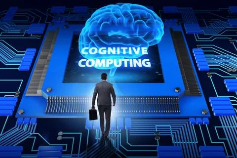Cognitive computing concept as future technology with businessma 스톡 사진