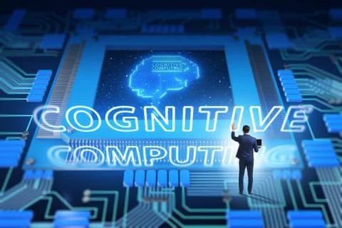 Cognitive computing concept as future technology with businessma Stockfoto's