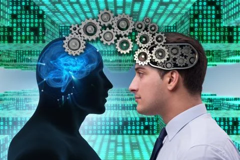 Cognitive computing concept as future technology with businessma Stock Photos