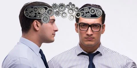 Cognitive computing concept as future technology with businessma Stock Photos