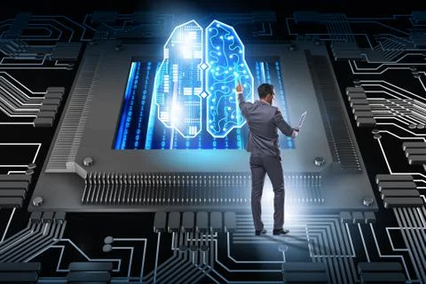 Cognitive computing concept as future technology with businessma Stock Photos