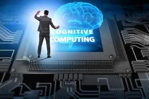 Cognitive computing concept as future technology with businessma Stockfoto's
