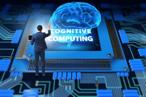 Cognitive computing concept as future technology with businessma 스톡 사진