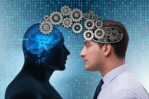 Cognitive computing concept as future technology with businessma Stock Photos