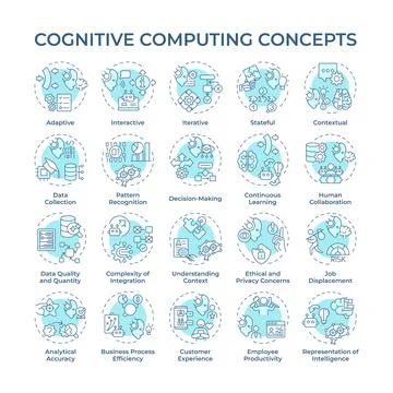 Cognitive computing soft blue concept icons Stock Illustration