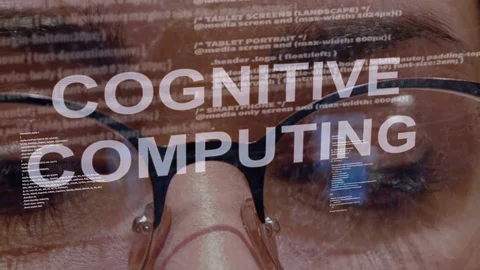 Cognitive computing text on background of female developer Stock Footage 106946608