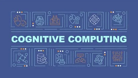 Cognitive computing text with creative thin linear icons Stock Illustration