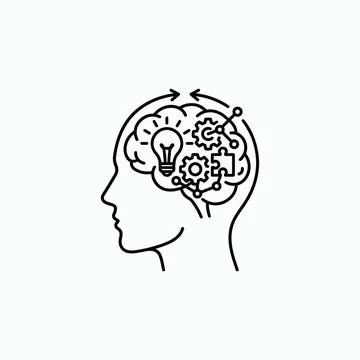 Cognitive development and mental process line icon showing brain with gears.. Illustrazione stock