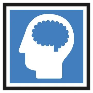 Cognitive disability, head with brain, blue public information sign, access.. Stock Illustration