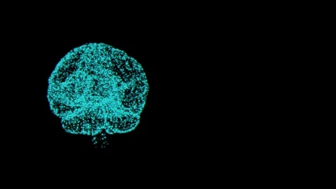 Cognitive function concept. Shining hologram of brain formed from tiny particles Stock Footage 121796360
