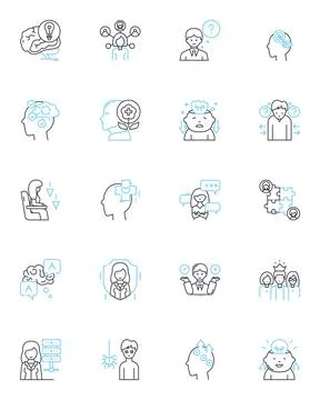 Cognitive Healing linear icons set. Neuroscience, Mindfulness, Cognitive Rehab Illustrazione stock