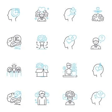 Cognitive Healing linear icons set. Neuroscience, Mindfulness, Cognitive Rehab Stock Illustration