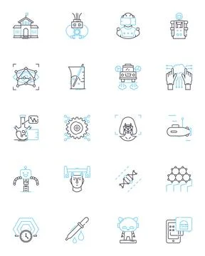 Cognitive machinery linear icons set. Cognition, Brain, Artificial Intelligence Illustrazione stock