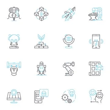 Cognitive machinery linear icons set. Cognition, Brain, Artificial Intelligence Illustrazione stock
