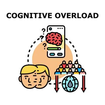 Cognitive overload concept showing information pressure and mental stress Stock Illustration