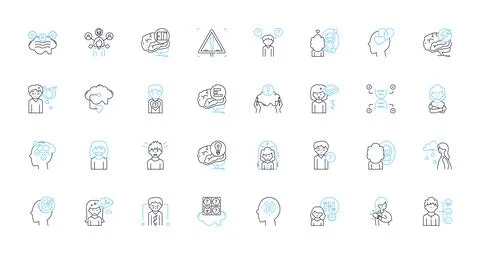 Cognitive process linear icons set. Perception, Attention, Memory, Learning 스톡 일러스트