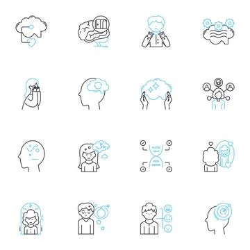 Cognitive process linear icons set. Perception, Attention, Memory, Learning 스톡 일러스트
