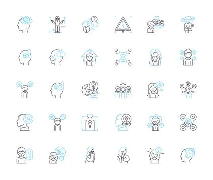 Cognitive process linear icons set. Perception, Attention, Memory, Learning 스톡 일러스트