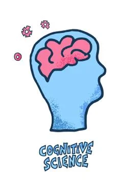 Cognitive science concept. Human head with brain and text.  Vector elements i Stock Illustration