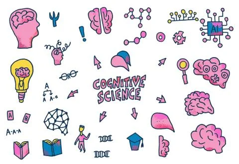 Cognitive science concept. Set of vector elements in doodle style. Stock Illustration