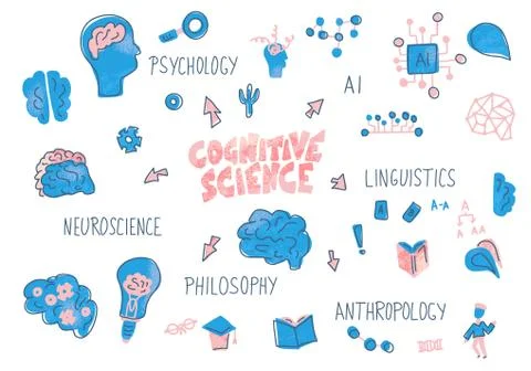 Cognitive science concept. Set of vector elements and lettering. イラスト素材