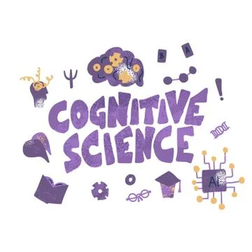 Cognitive science concept. Set of vector elements and text. Stock Illustration
