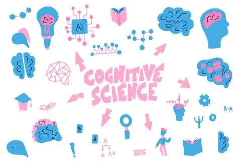 Cognitive science concept. Set of vector elements in doodle style. Stock Illustration