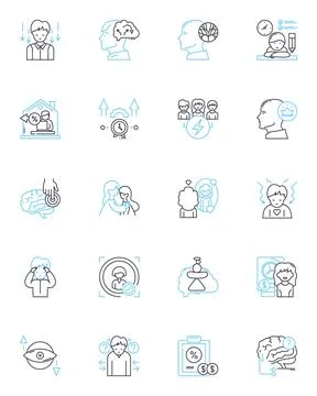 Cognitive science linear icons set. Perception, Cognition, Neuroscience Stock Illustration