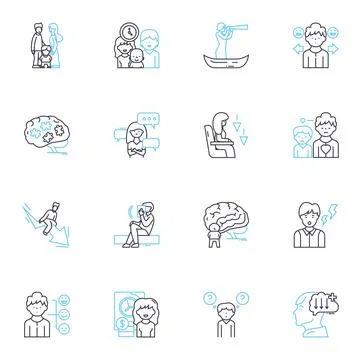 Cognitive science linear icons set. Perception, Cognition, Neuroscience Stock Illustration