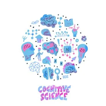 Cognitive science round composition. Set of vector elements in flat style wit Stock Illustration