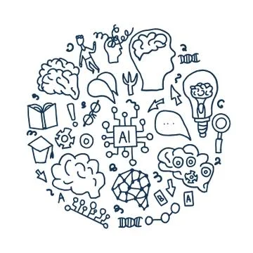 Cognitive science round composition. Set of vector elements in doodle style. Stock Illustration